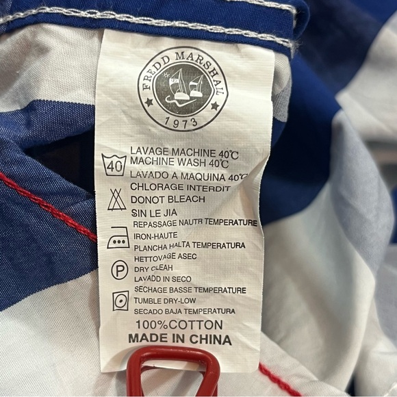 Fredd Marshall Mens Button Up Shirt Navy White Buffalo Plaid Flip Cuff Sleeve L - Picture 6 of 6